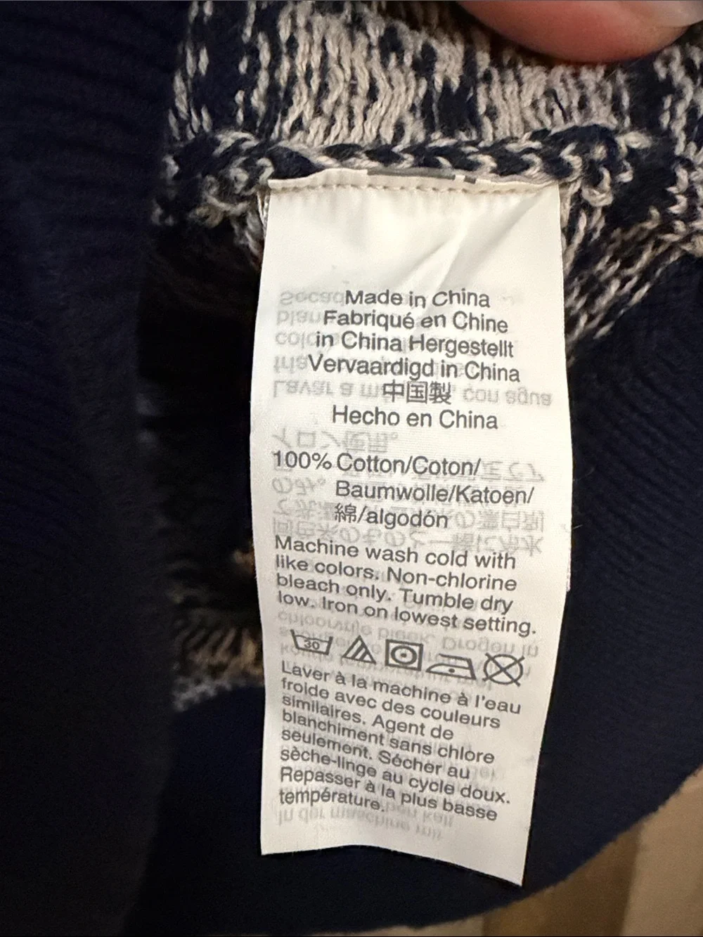 J.Crew Men’s Cotton Fair Isle Sweater Navy Ivory Nordic Ski Après Crewneck Med